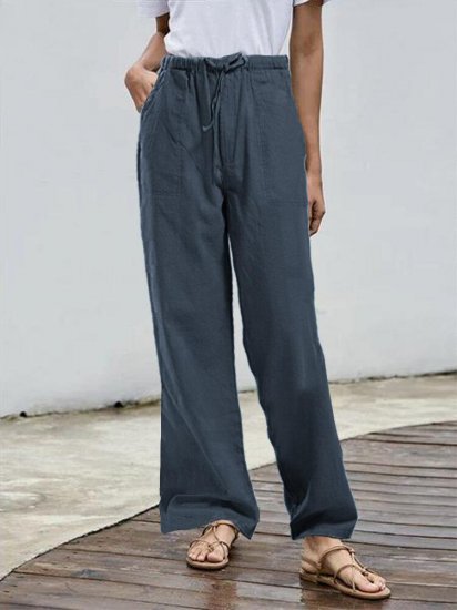 Solid Color Elastic Waist Drawstring Casual Pants - Click Image to Close