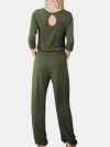 Solid Color Drawstring Long Sleeve Casual Jumpsuit