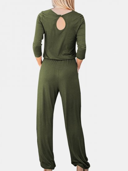 Solid Color Drawstring Long Sleeve Casual Jumpsuit - Click Image to Close