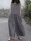 Plaid Wide Leg Sleeveless Baggy Black Overalls Jumpsuit