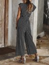 Tie Waist Stripe Sleeveless Wide Leg Jumpsuit For Women