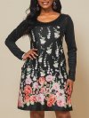 Floral Printed Long Sleeve O-neck Midi Dress