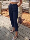 Casual Solid Color Button Pants With Pocket