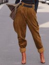 Solid Color High Waist Elastic Waist Casual Corduroy Pants For Women