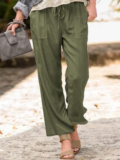 Solid Color Elastic Waist Drawstring Wide Leg Pants With Pocket - Click Image to Close