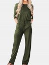 Solid Color Drawstring Long Sleeve Casual Jumpsuit