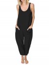 Solid Color Shoulder Strap Loose Jumpsuit With Pocket