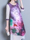 Elegant Print Fake Two Pieces Irregular O-neck Dress For Women