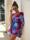 Bohemia Tie-Dye Floral Print Half Sleeves V-neck Casual Jumpsuit For Women