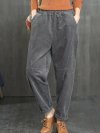 Pockets Solid Color Elastic Waist Casual Corduroy Pants