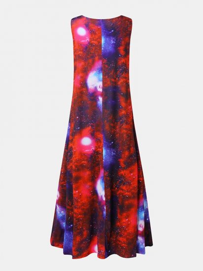 Starry Sky Printed V-neck Sleeveless Maxi Dress With Pocket - Click Image to Close