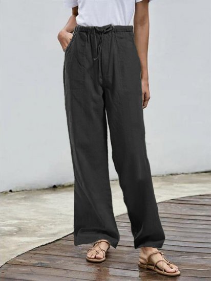 Solid Color Elastic Waist Drawstring Casual Pants - Click Image to Close