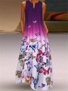 Butterfly Printed Ombre Patchwork V-neck Maxi Dress