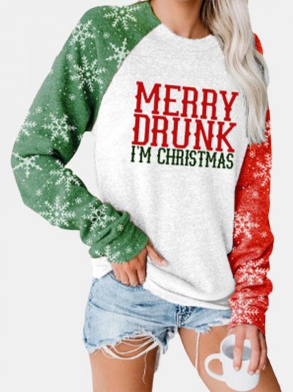 Merry Christmas Print Long Sleeves O-neck Casual Sweatshirt For Women - Click Image to Close