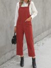 Corduroy Solid Color Pocket Casual Jumpsuit For Women