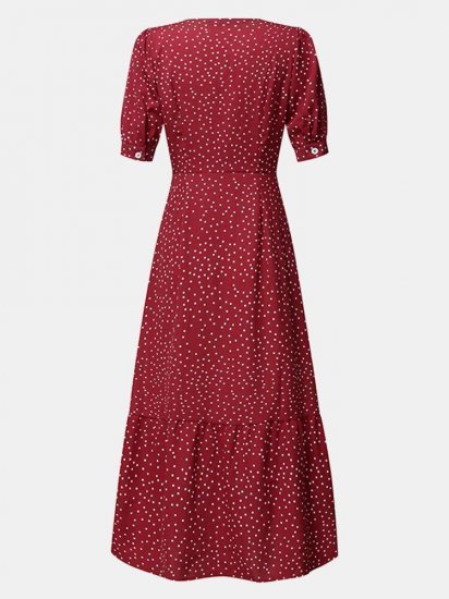 Vintage V-neck Summer Holiday Polka Dot Maxi Dress - Click Image to Close