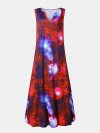 Starry Sky Printed V-neck Sleeveless Maxi Dress With Pocket