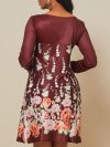 Floral Printed Long Sleeve O-neck Midi Dress