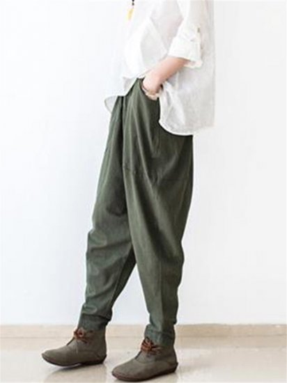 Harem Elastic Waist Pockets Drotch Drop Pants - Click Image to Close