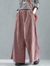 Corduroy Solid Color Elastic Waist Pocket Wide Leg Loose Pants