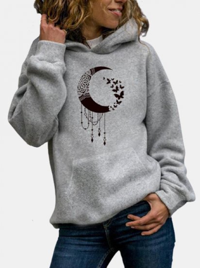 Cartoon Moon Print Casual Long Sleeve Hoodie For Women - Click Image to Close