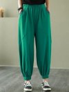 Solid Color Elastic Waist Pants With Pocket