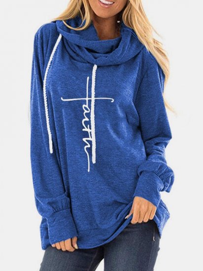 Letters Printed Long Sleeve Casual Drawstring Hoodie - Click Image to Close