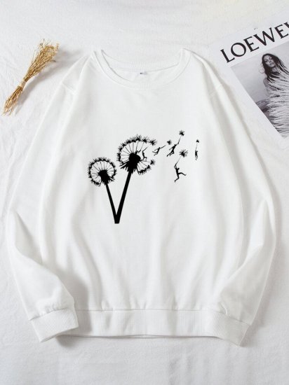 Flower Printed Long Sleeve O-neck Sweatshirt For Women - Click Image to Close