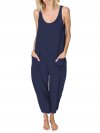 Solid Color Shoulder Strap Loose Jumpsuit With Pocket