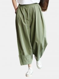 Pleated Solid Color Loose High Waist Casual Pants For Women