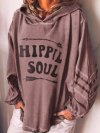 Casual Letter Print Long Sleeve Drawstring Corduroy Hoodie