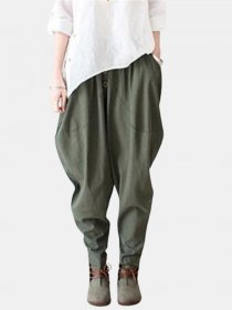 Harem Elastic Waist Pockets Drotch Drop Pants