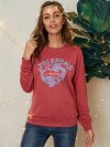 Fish Letter Print O-neck Long Sleeve Casual Sweatshirt For Women