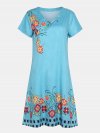 Floral Printed V-neck Short Sleeve Midi Dress