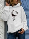 Cartoon Moon Print Casual Long Sleeve Hoodie For Women