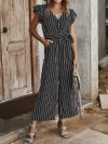 Tie Waist Stripe Sleeveless Wide Leg Jumpsuit For Women