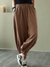 Solid Color Elastic Waist Pants With Pocket