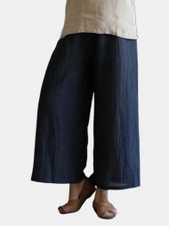 Wide Leg Pure Color Loose Elastic Waist Vintage Pants