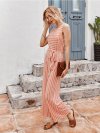 Striped Print Sleeveless O-neck Lace-up Casual Jumpsuit For Women