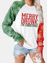 Merry Christmas Print Long Sleeves O-neck Casual Sweatshirt For Women