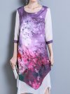 Elegant Print Fake Two Pieces Irregular O-neck Dress For Women