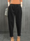 Pockets Solid Color Elastic Waist Casual Corduroy Pants