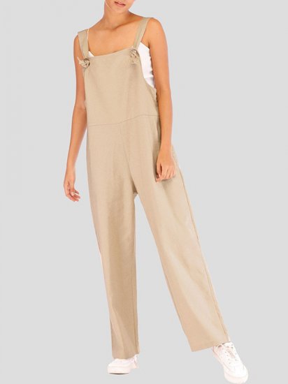 Solid Color Straps Loose Casual Jumpsuit - Click Image to Close