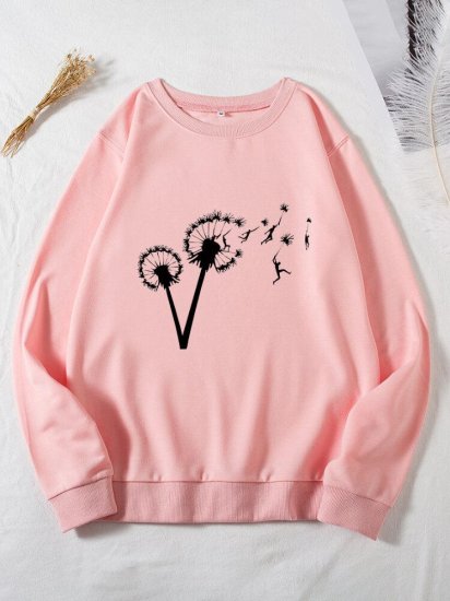 Flower Printed Long Sleeve O-neck Sweatshirt For Women - Click Image to Close