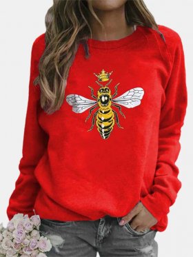 Cartoon Bee Printed O-neck Long Sleeve Sweatshirt