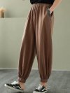 Solid Color Elastic Waist Pants With Pocket