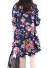 Vintage Floral Printed V Neck Asymmetry Hem Long Sleeve Loose Women Dress