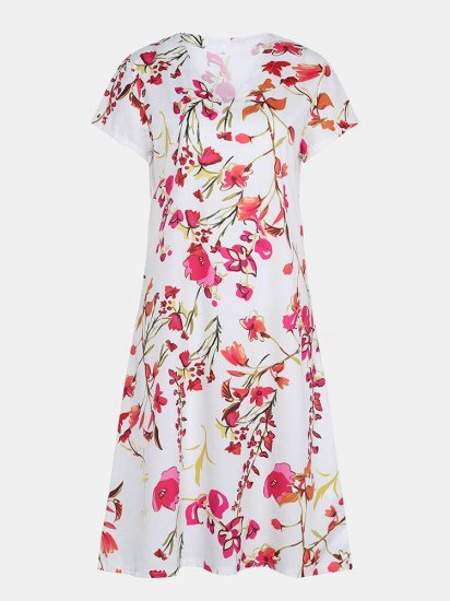 Floral Printed V-neck Short Sleeve Midi Dress - Click Image to Close