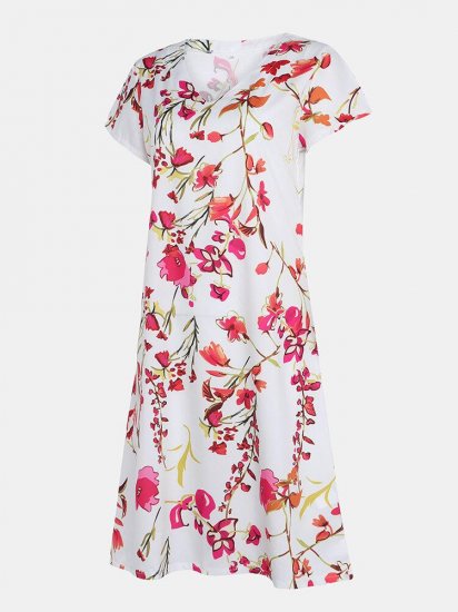 Floral Printed V-neck Short Sleeve Midi Dress - Click Image to Close