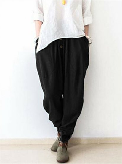 Harem Elastic Waist Pockets Drotch Drop Pants - Click Image to Close